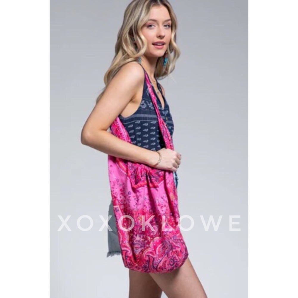 Hot Pink Boho Print Hobo Bag Beach Cruise Weekend - Picture 5 of 8